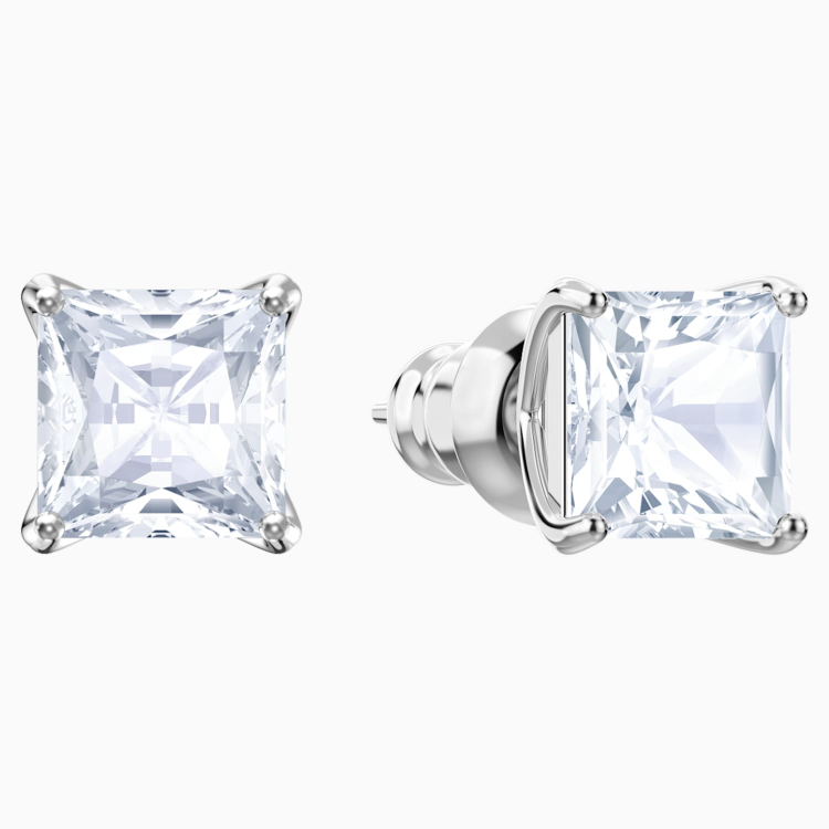 Stilla Attract stud earrings Square cut, White, Rhodium plated